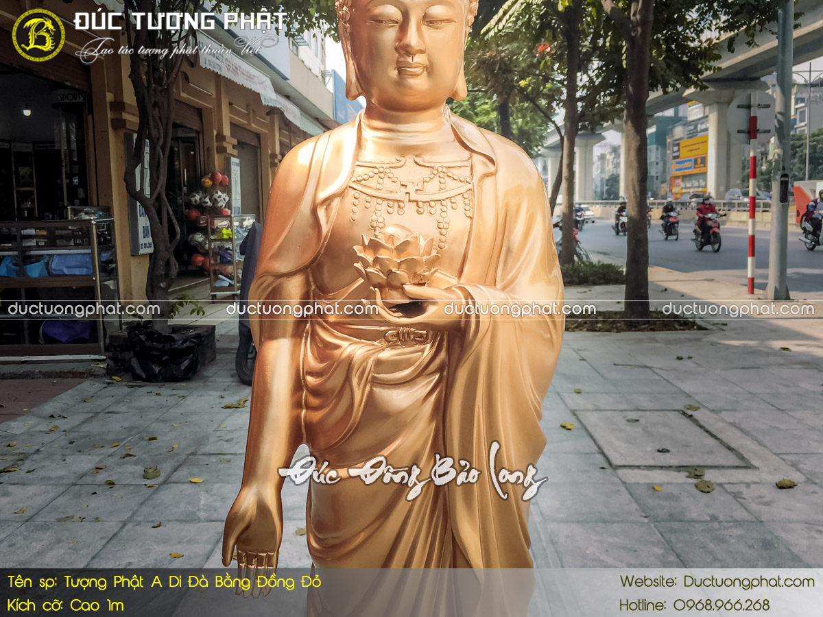 Tượng Phật A Di Đà Dáng Đứng Bằng Đồng Đỏ Cao 1m 7