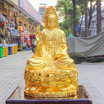 Tượng Phật Bà Quan Âm Bằng Đồng 45cm Dát Vàng 9999