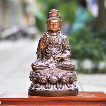 Tượng Phật Bà Quan Âm Bằng Đồng 48cm Khảm Tam Khí