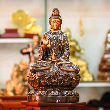 Tượng Phật Bà Quan Âm Bằng Đồng 48cm Khảm Tam Khí mẫu mới