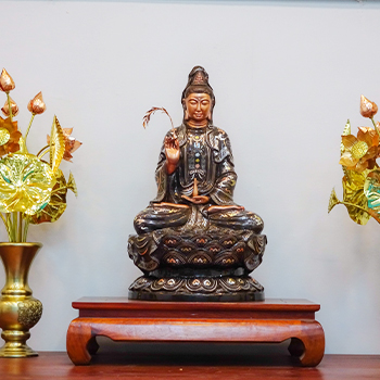 Tượng Phật Bà Quan Âm Bằng Đồng 61cm Khảm Điểm Vàng