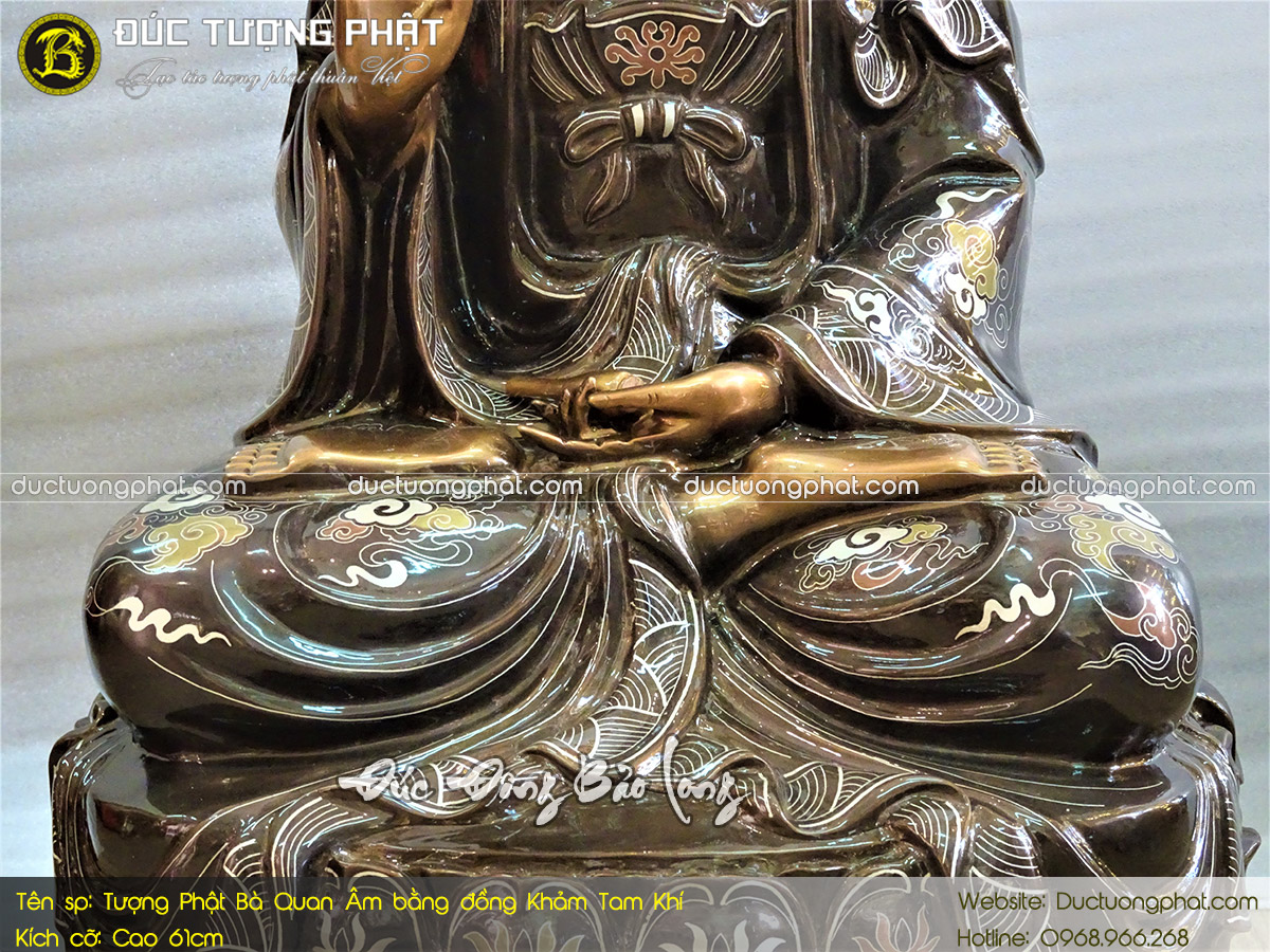Tượng Phật Bà Quan Âm Bằng Đồng 61cm Khảm Tam Khí 5