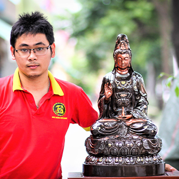 Tượng Phật Bà Quan Âm Bằng Đồng 61cm Khảm Vàng, Bạc