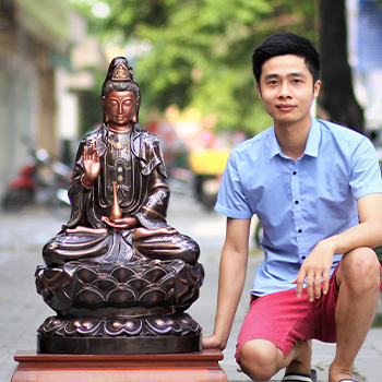 Tượng Phật Bà Quan Âm Bằng Đồng 86cm Khảm Tam Khí