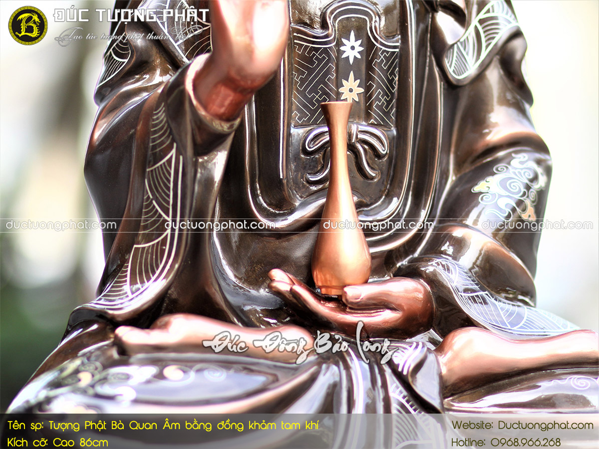 Tượng Phật Bà Quan Âm Bằng Đồng 86cm Khảm Tam Khí 5