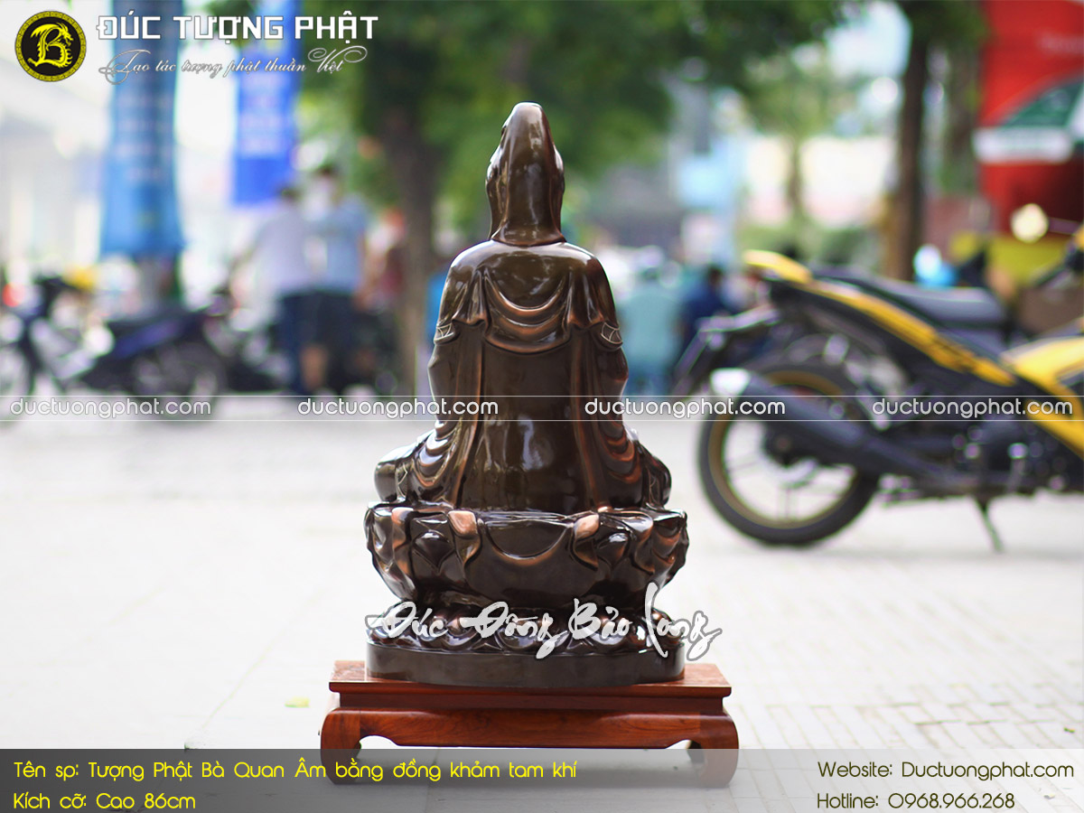 Tượng Phật Bà Quan Âm Bằng Đồng 86cm Khảm Tam Khí 7