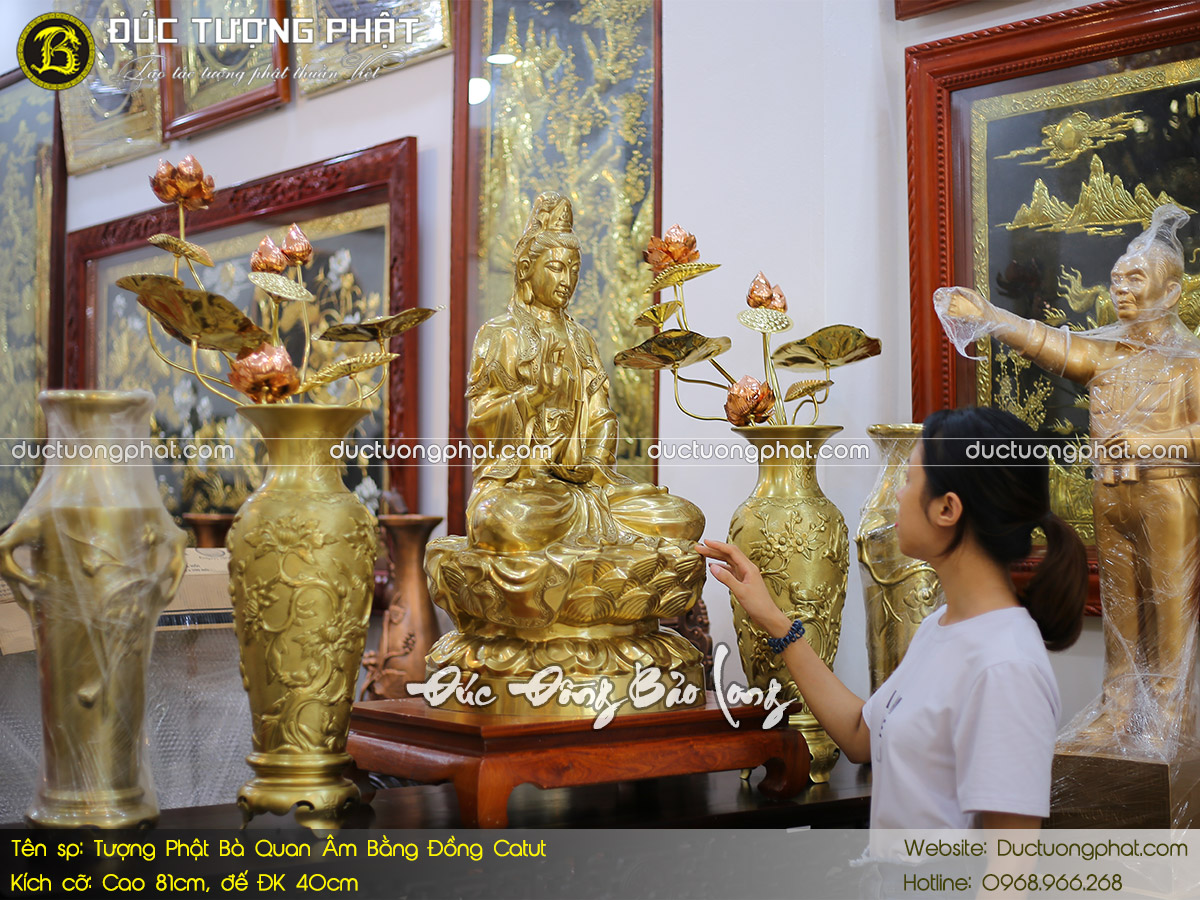 Tượng Phật Bà Quan Âm Bằng Đồng Catut Cao 81cm 3