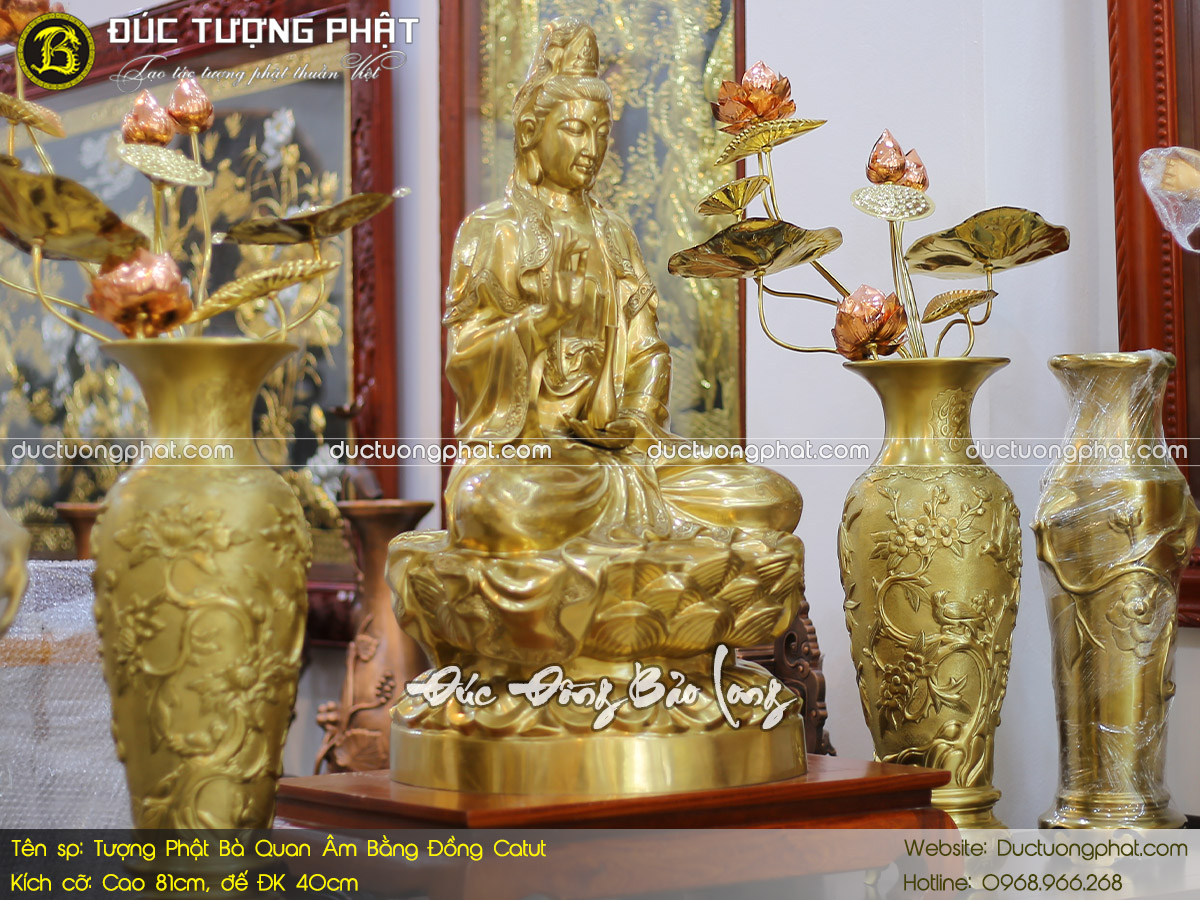 Tượng Phật Bà Quan Âm Bằng Đồng Catut Cao 81cm 6