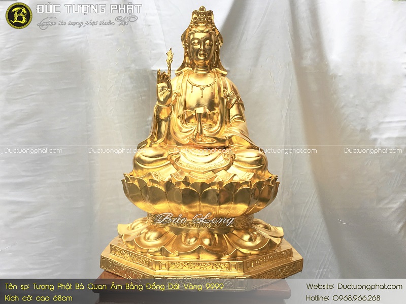 Tượng Phật Bà Quan Âm Bằng Đồng 68cm Dát Vàng 9999 2