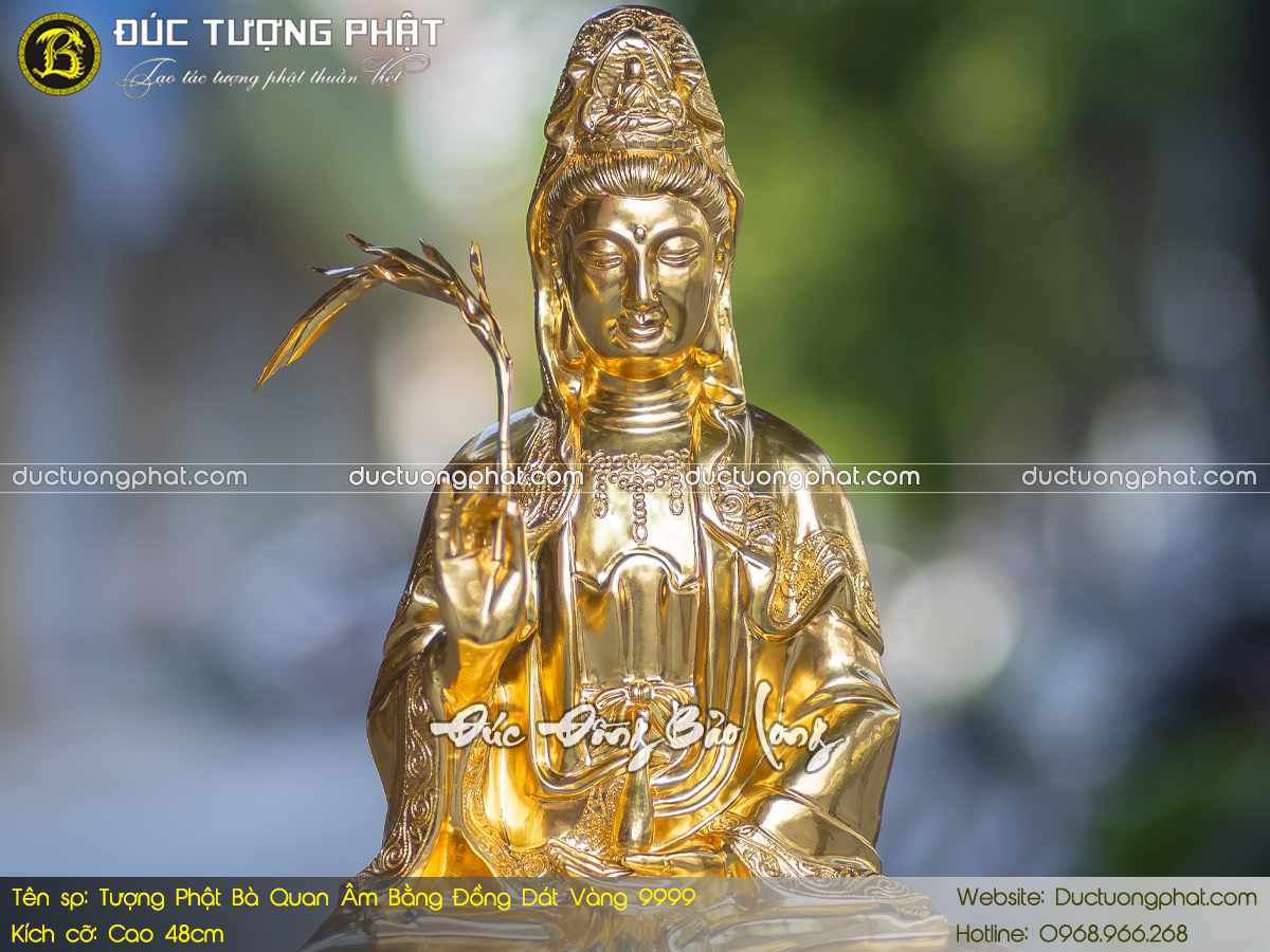 Tượng Phật Bà Quan Âm Bằng Đồng Dát Vàng 9999 Cao 48cm 5