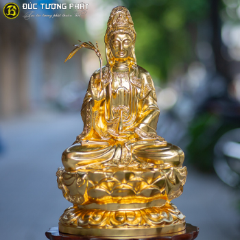 Tượng Phật Bà Quan Âm Bằng Đồng Dát Vàng 9999 Cao 48cm