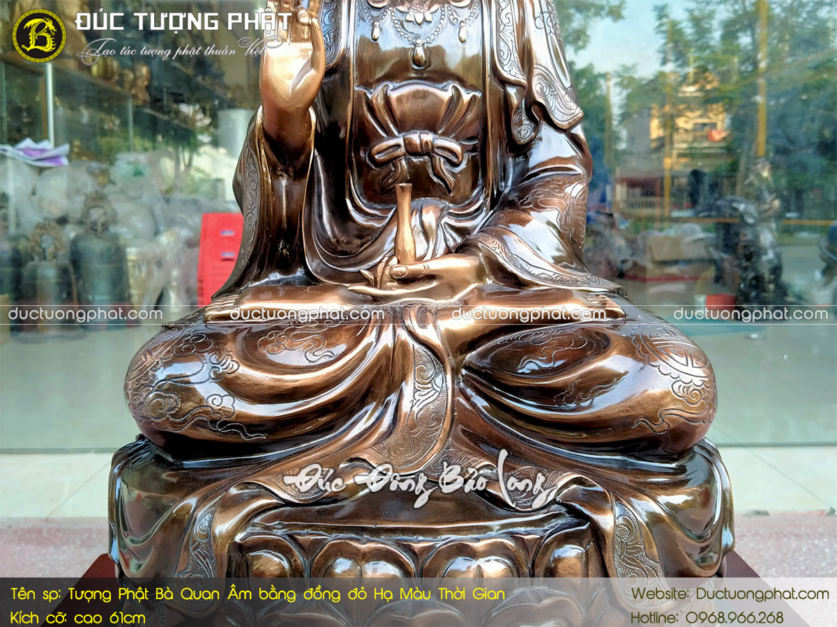 Tượng Phật Bà Quan Âm Bằng Đồng Đỏ Cao 61cm Hạ Màu Thời Gian 4