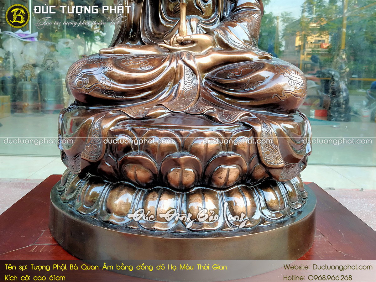 Tượng Phật Bà Quan Âm Bằng Đồng Đỏ Cao 61cm Hạ Màu Thời Gian 5