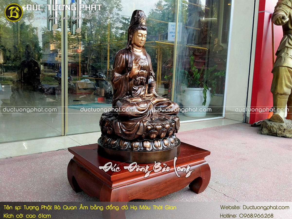Tượng Phật Bà Quan Âm Bằng Đồng Đỏ Cao 61cm Hạ Màu Thời Gian 6
