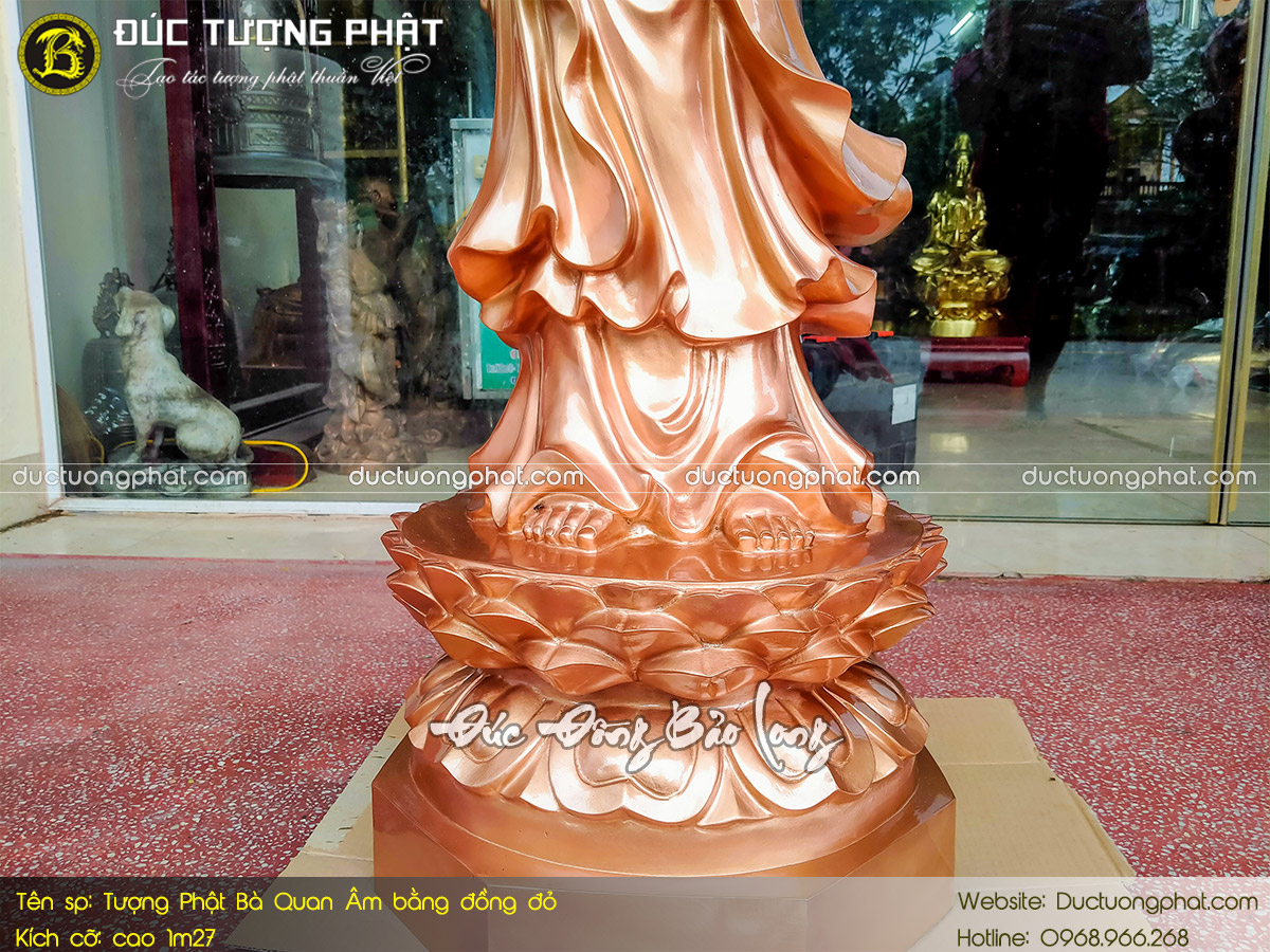 Tượng Phật Bà Quan Âm Đứng Bằng Đồng Đỏ Cao 1m27 7