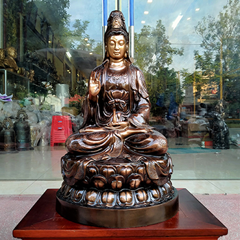 Tượng Phật Bà Quan Âm Bằng Đồng Đỏ Cao 61cm Hạ Màu Thời Gian