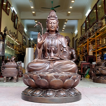 Tượng Phật Bà Quan Âm Bằng Đồng Đỏ Cao 89cm Hạ Màu Thời Gian