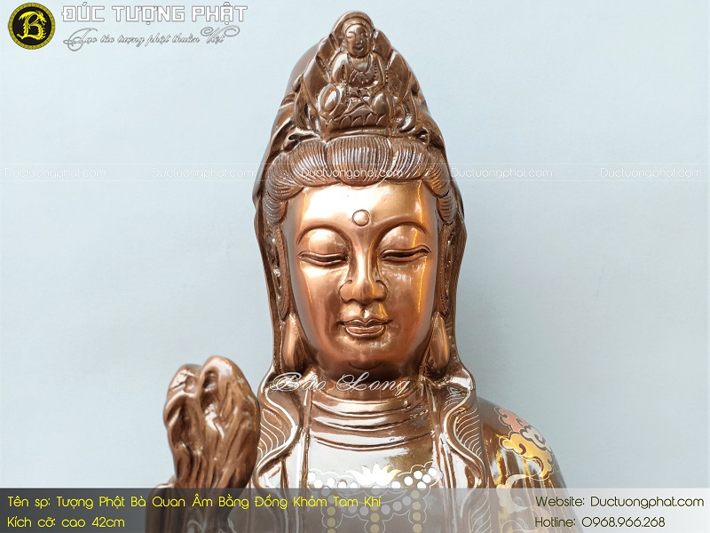 Tượng Phật Bà Quan Âm Bằng Đồng 42cm Khảm Tam Khí 5