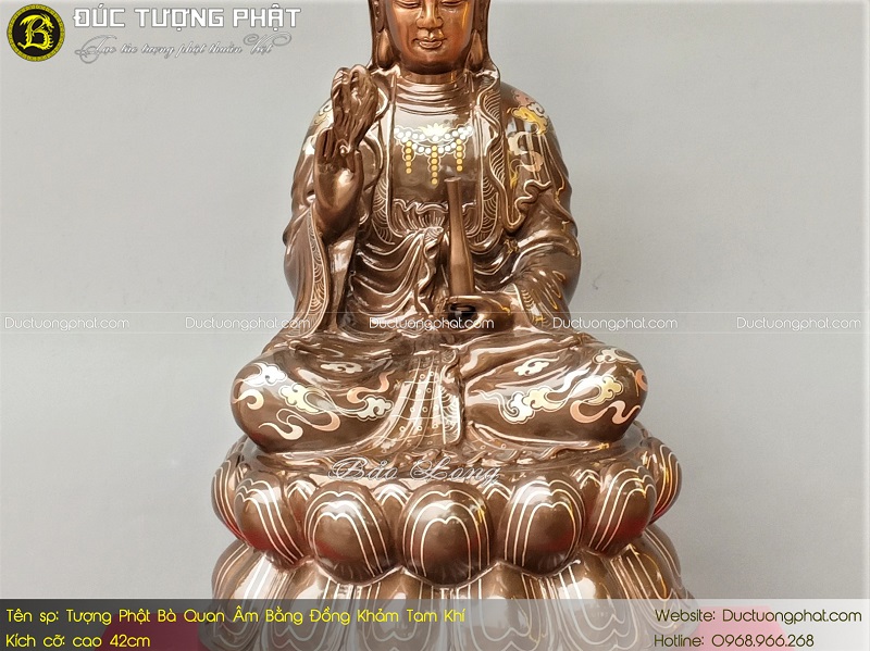Tượng Phật Bà Quan Âm Bằng Đồng 42cm Khảm Tam Khí 6
