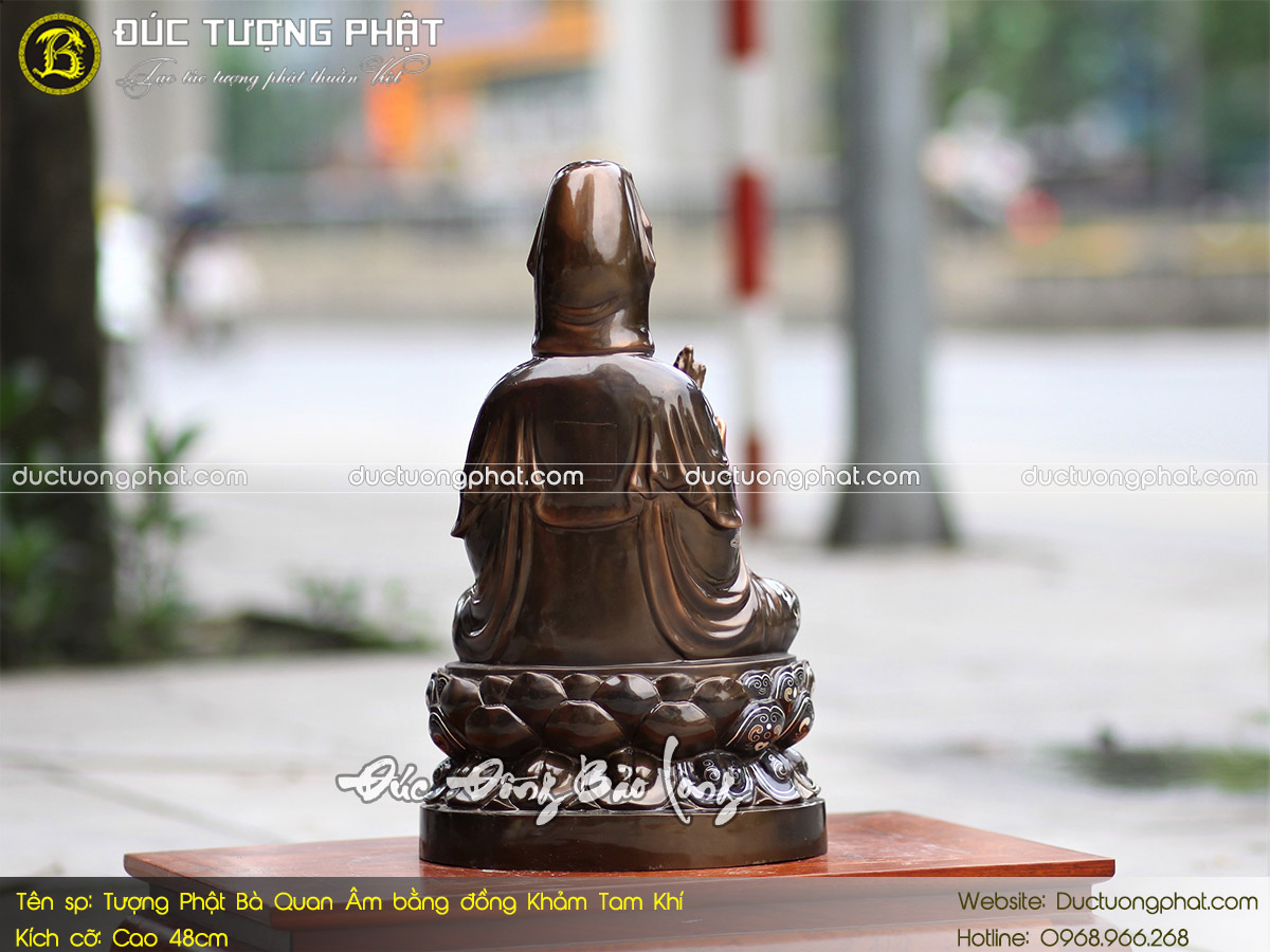 Tượng Phật Bà Quan Âm Bằng Đồng 38cm Khảm Tam Khí 4