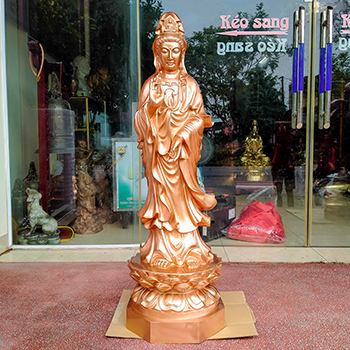 Tượng Phật Bà Quan Âm Đứng Bằng Đồng Đỏ Cao 1m27