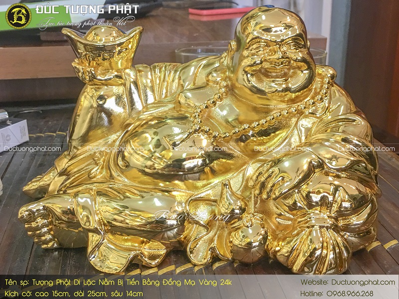 tượng phật di lặc nằm bị tiền 25cm mạ vàng