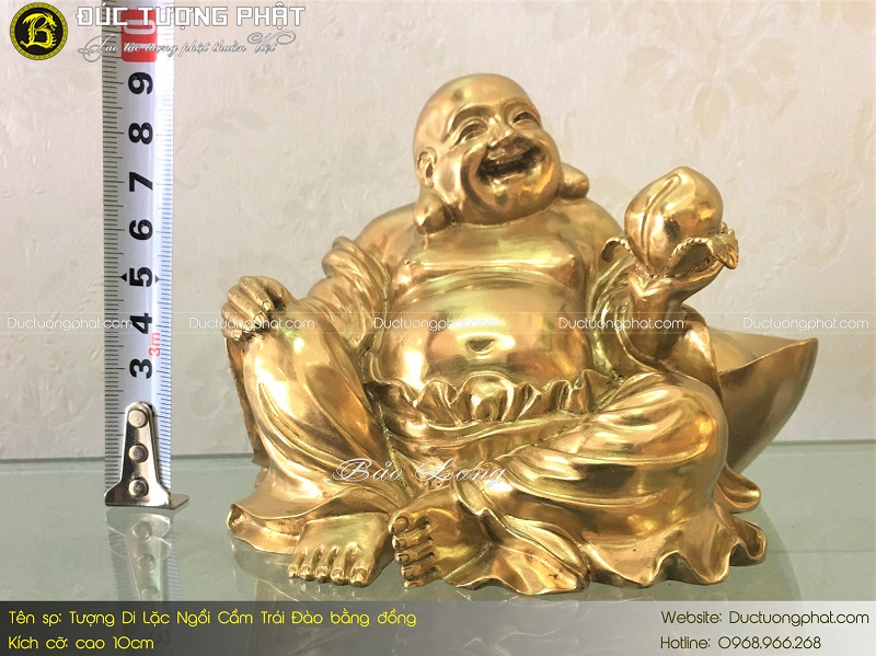 Tượng Phật Di Lặc Ngồi Cầm Trái Đào Bằng Đồng 10cm 5
