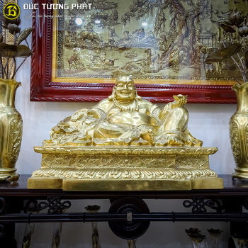 Tượng Phật Di Lặc Ngồi Bệ Vuông Bằng Đồng Catut Cao 48cm