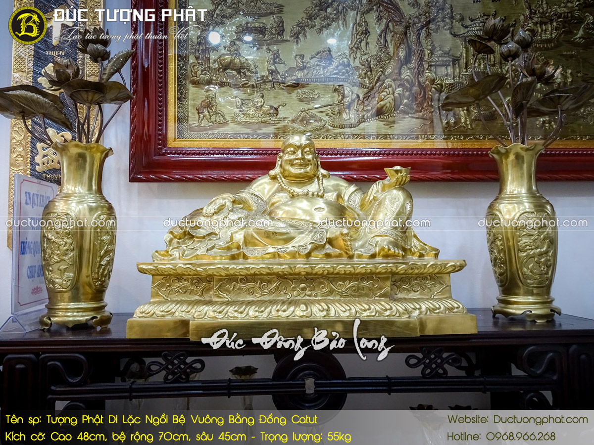 Tượng Phật Di Lặc Ngồi Bệ Vuông Bằng Đồng Catut Cao 48cm 2