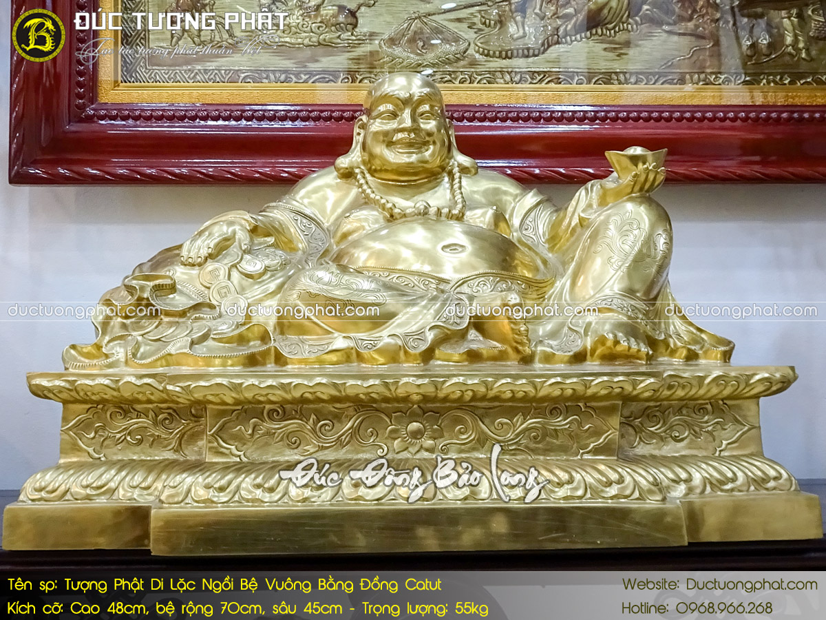 Tượng Phật Di Lặc Ngồi Bệ Vuông Bằng Đồng Catut Cao 48cm 3