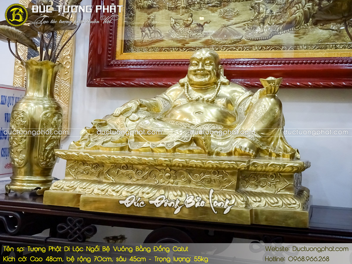 Tượng Phật Di Lặc Ngồi Bệ Vuông Bằng Đồng Catut Cao 48cm 6