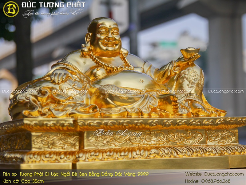 Tượng Phật Di Lặc Ngồi Bệ Sen Bằng Đồng Đỏ 35cm Dát Vàng 9999 5