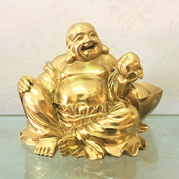 Tượng Phật Di Lặc Ngồi Cầm Trái Đào Bằng Đồng 10cm