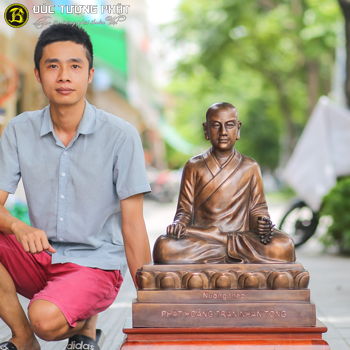 Tượng Phật Hoàng Trần Nhân Tông Bằng Đồng Đỏ Cao 67cm