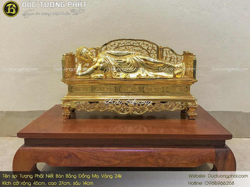 Tượng Phật Niết Bàn Bằng Đồng Mạ Vàng 24k Dài 45cm 2