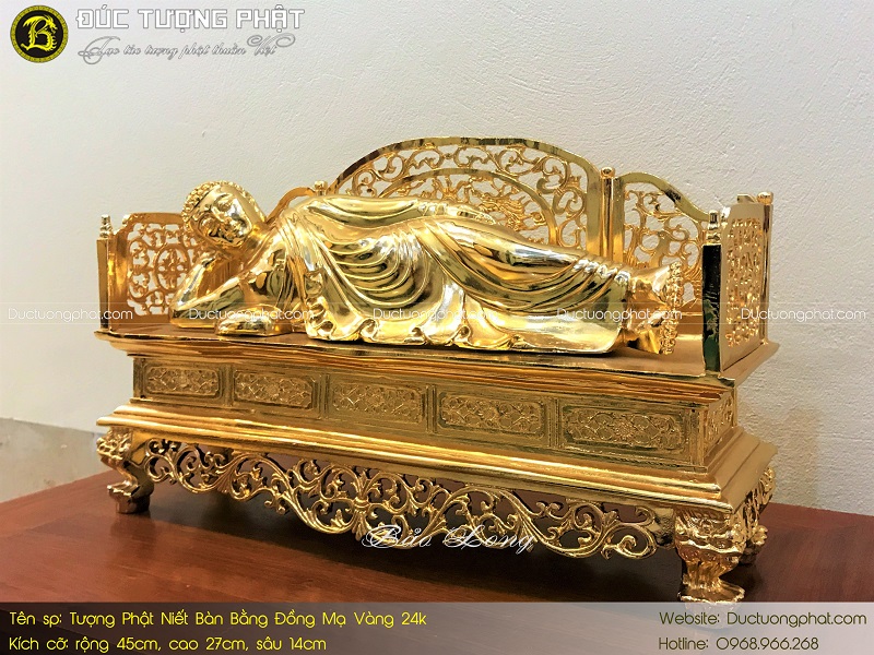 Tượng Phật Niết Bàn Bằng Đồng Mạ Vàng 24k Dài 45cm 4