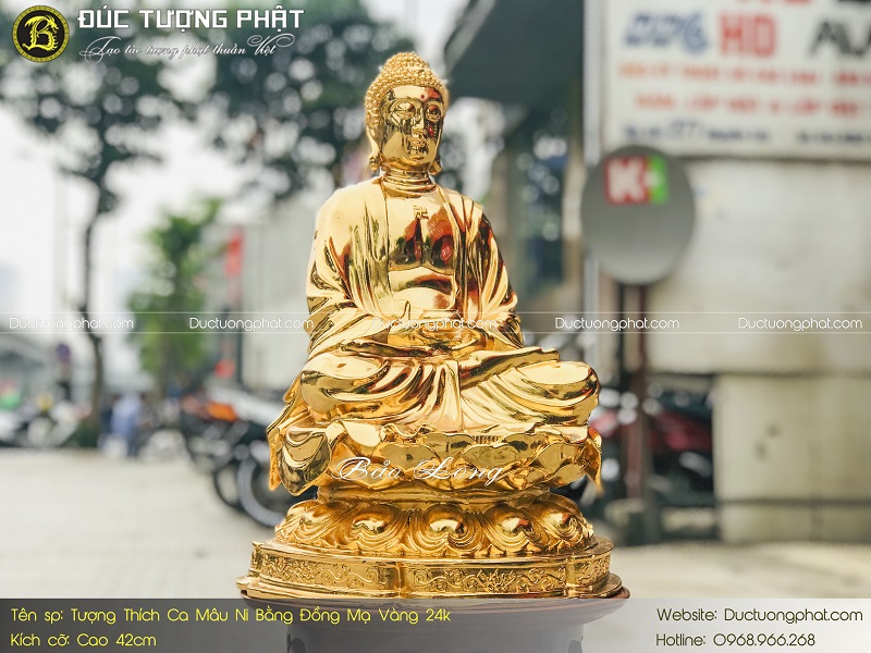 Tượng Phật Thích Ca Bằng Đồng 42cm Mạ Vàng 24k 5