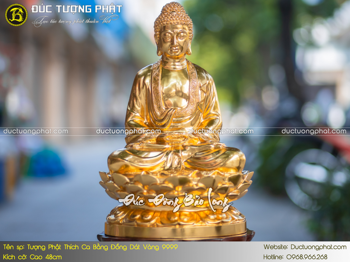 Tượng Phật Thích Ca Bằng Đồng Cao 48cm Dát Vàng 9999 2