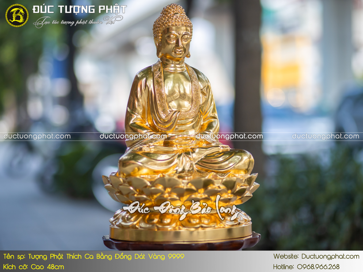 Tượng Phật Thích Ca Bằng Đồng Cao 48cm Dát Vàng 9999 3