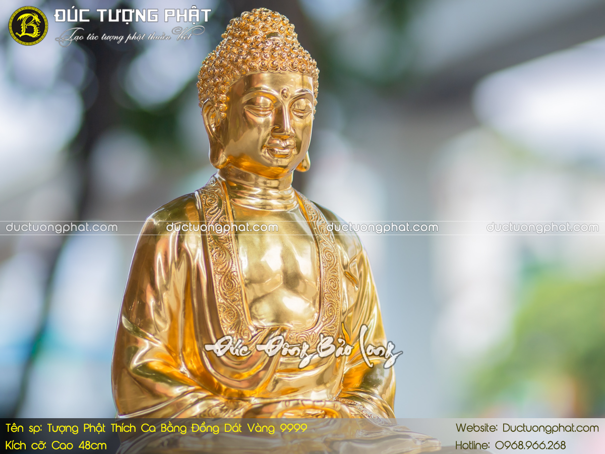 Tượng Phật Thích Ca Bằng Đồng Cao 48cm Dát Vàng 9999 4