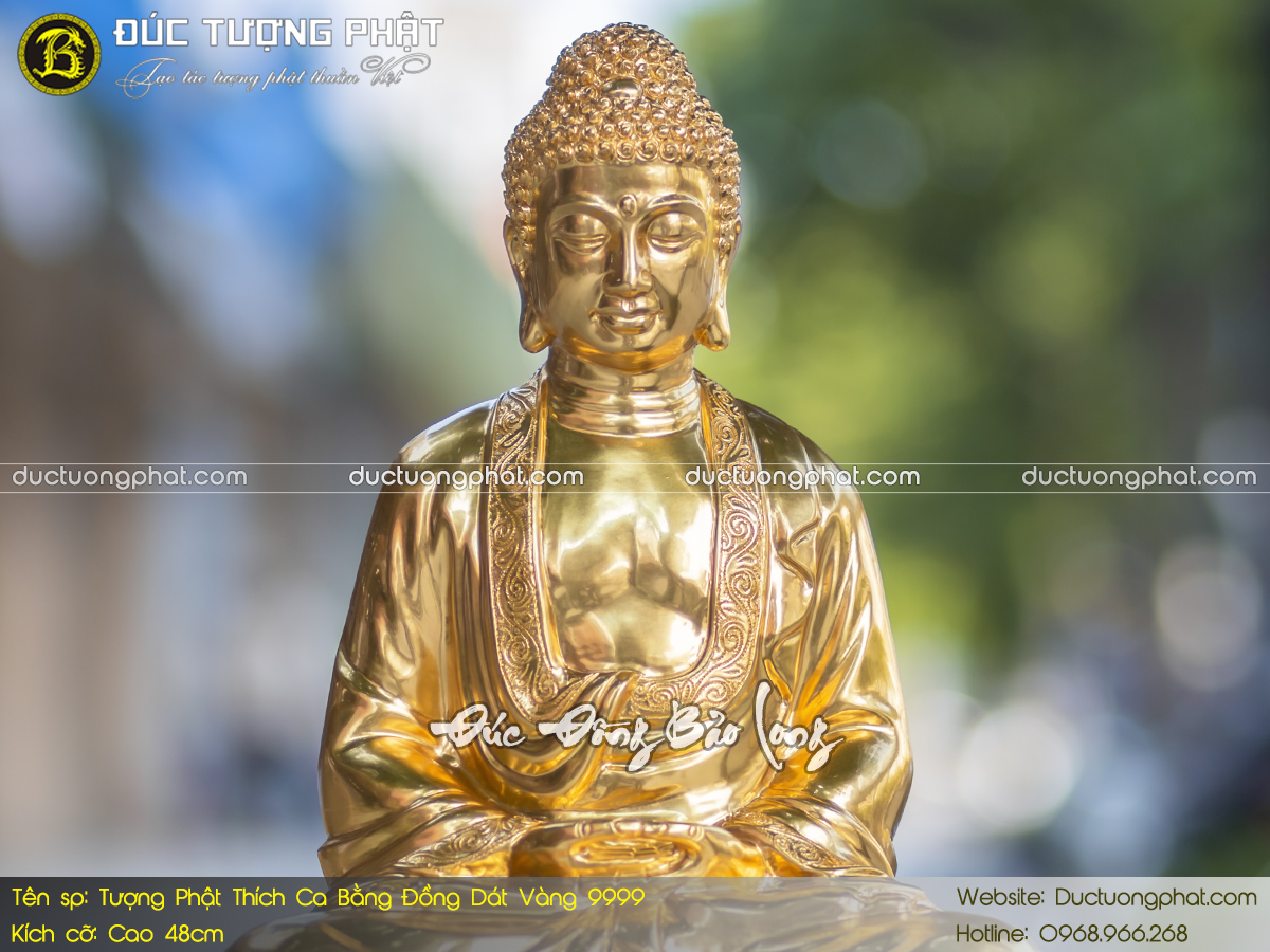 Tượng Phật Thích Ca Bằng Đồng Cao 48cm Dát Vàng 9999 5