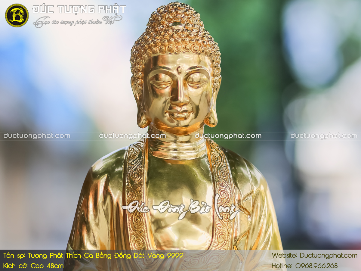 Tượng Phật Thích Ca Bằng Đồng Cao 48cm Dát Vàng 9999 6