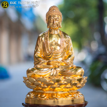 Tượng Phật Thích Ca Bằng Đồng Dát Vàng 9999 Cao 48cm