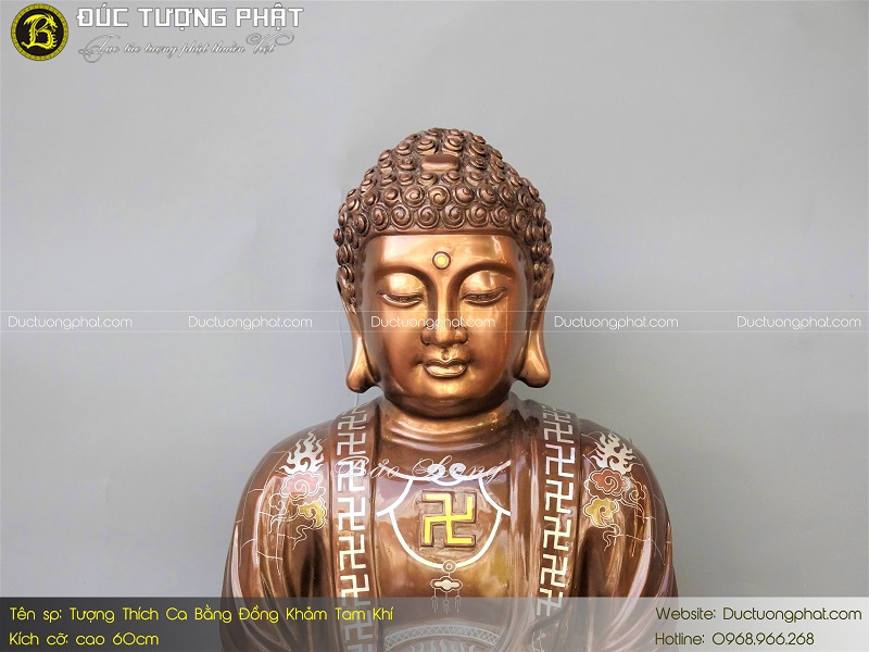 Tượng Phật Thích Ca Bằng Đồng 60cm Khảm Tam Khí 3