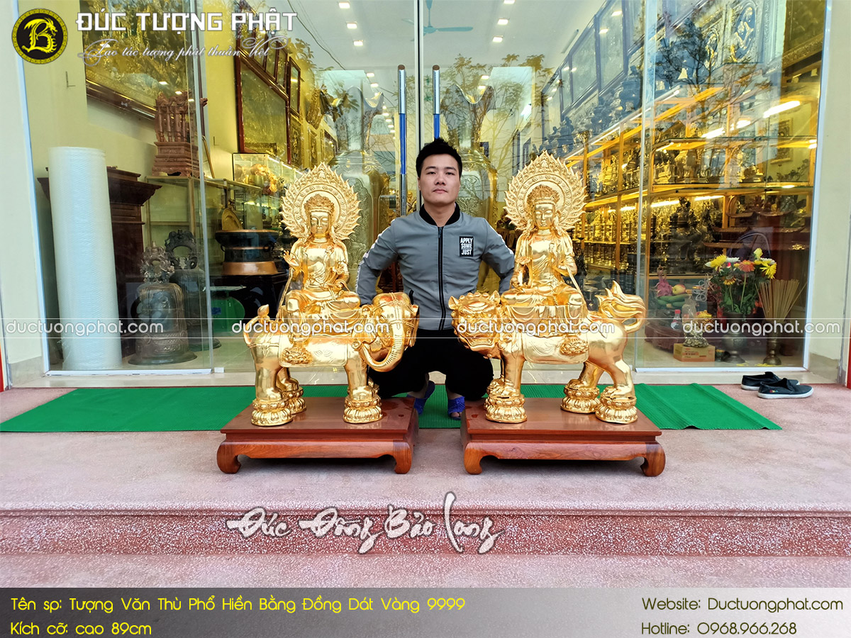 Tượng Văn Thù Phổ Hiền Bằng Đồng 89cm Dát Vàng 9999 2