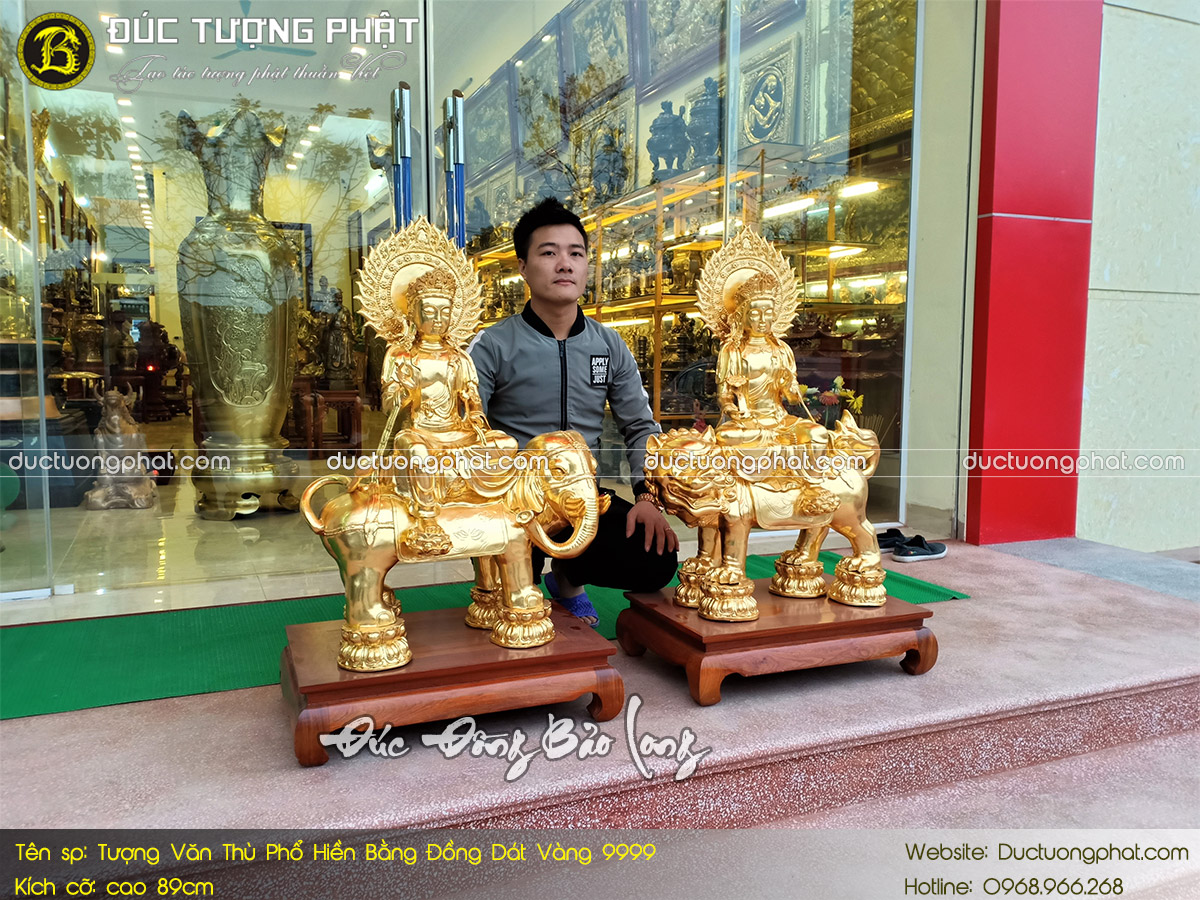 Tượng Văn Thù Phổ Hiền Bằng Đồng 89cm Dát Vàng 9999 3
