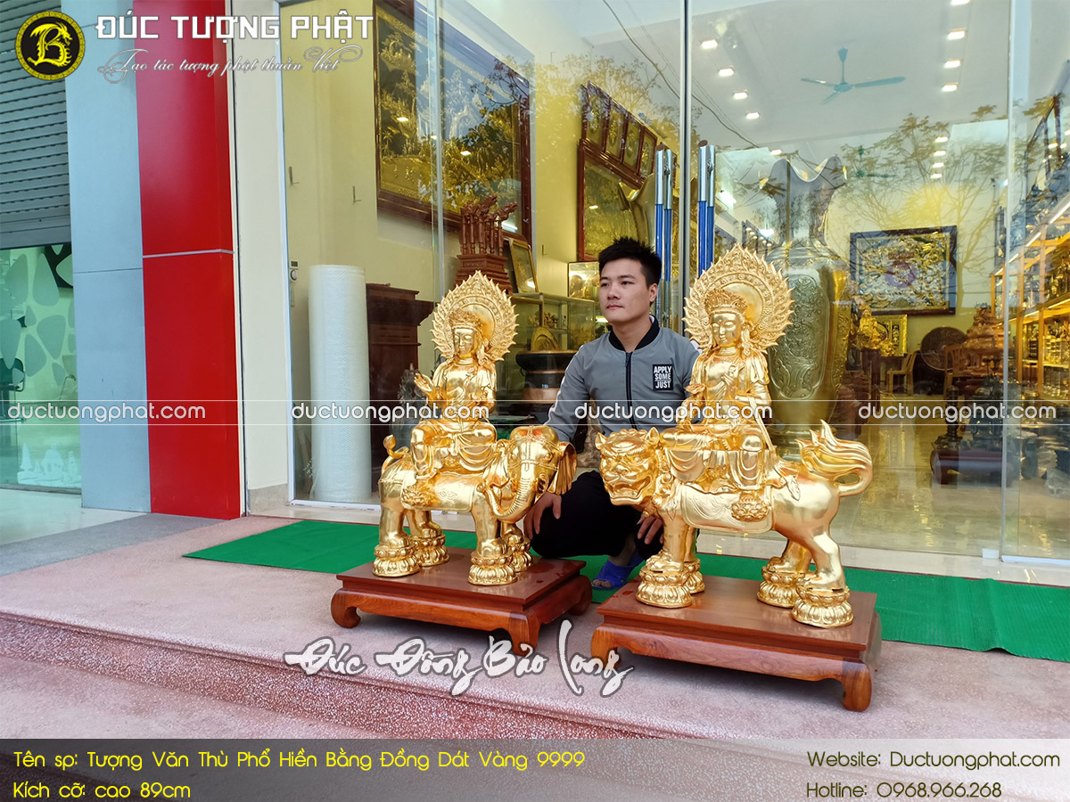 Tượng Văn Thù Phổ Hiền Bằng Đồng 89cm Dát Vàng 9999 4