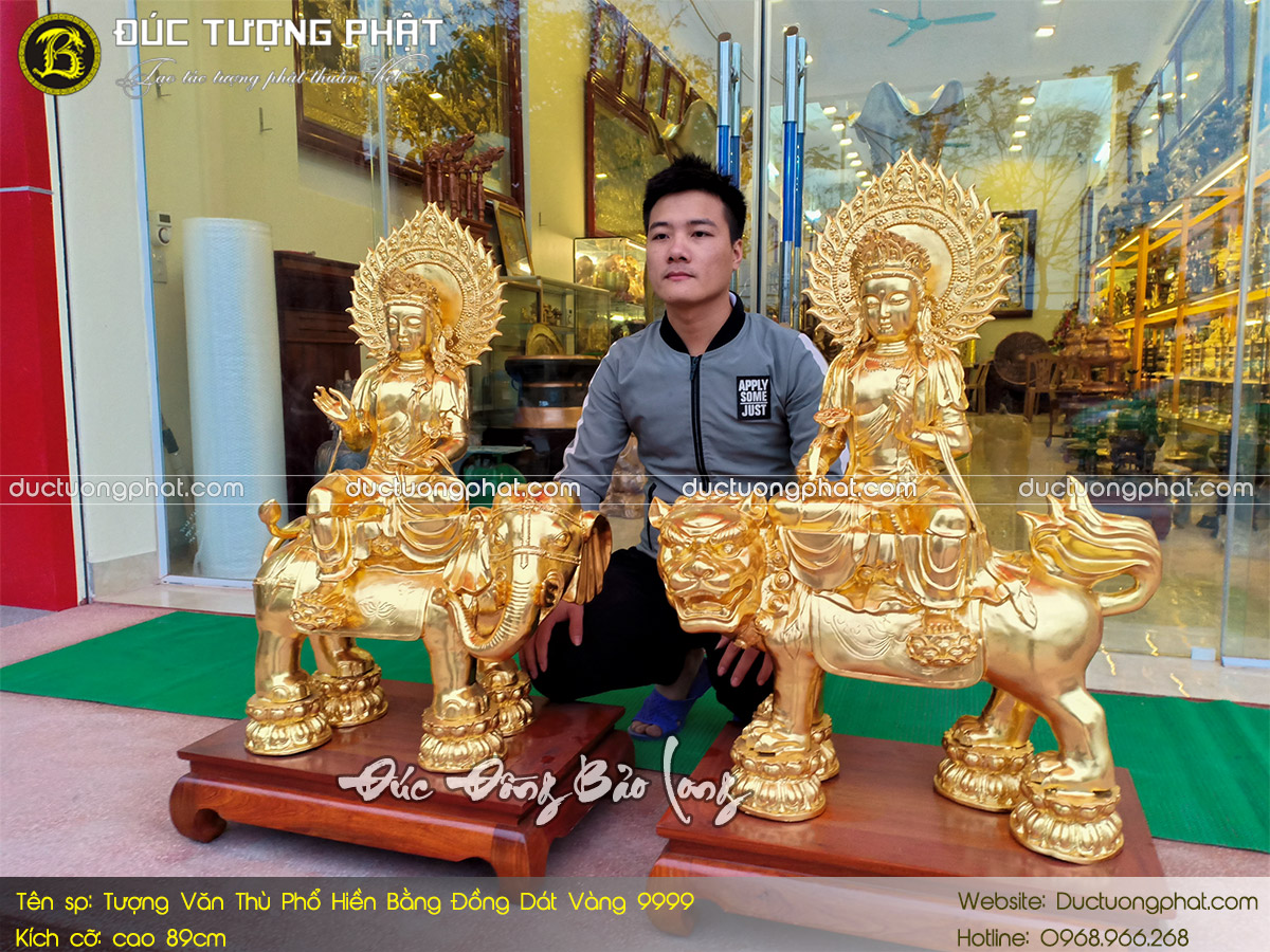 Tượng Văn Thù Phổ Hiền Bằng Đồng 89cm Dát Vàng 9999 5